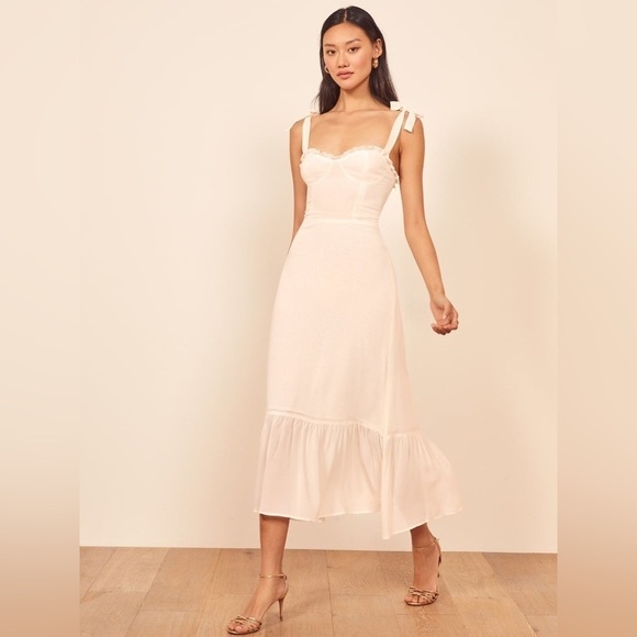 Reformation Dresses & Skirts - NEW Reformation Nikita Midi  Dress in White Ivory Tie Straps Bridal | size 6